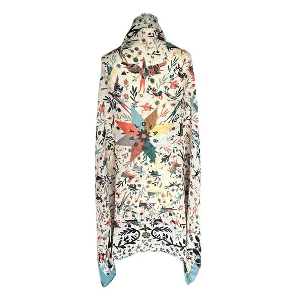 BIMBA Y LOLA Colorful Animal Bird Pattern Lightweight Large Square Fringe Scarf - Picture 1 of 5